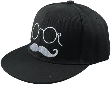 Fashion Trucker Black Hat W/Embroid Mustache Sunglass Adjustable Cap