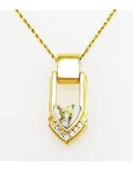 Gold Quartz and 14 Karat Gold Trillion Cut and Diamond Pendant with 18" solid 14 Karat Gold Rope Chain