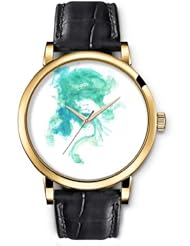 SPRAWL Aanalog Fashion Series Gold Ladies Watches of Genuine Black Leather Strap,Unique Wrist Watch for Women Girls Designed with Greenish blue spot