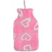 Mini Hot Water Bottle Pink White Hearts Fleecy Cover