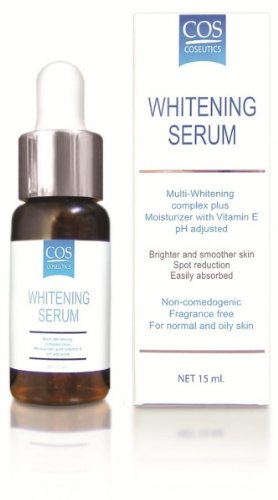 (Super save pack of 2) COS Coseutics Whitening Serum 15ml , whiteing ,brighter skin and spot reduction for normal and oily skin ; by Dermatologist and Pharmacist