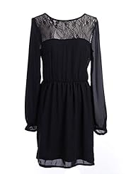Elasticized   Waistline Lace Bishop Long Sleeves Floral Print  Dress