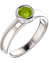 Platinum 5.00mm Round Cut Peridot and Diamond Ring -- LIFETIME WARRANTY
