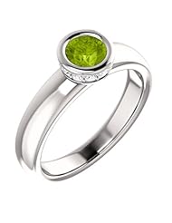 14K White Gold 5.00mm Round Cut Peridot and Diamond Ring -- LIFETIME WARRANTY