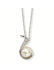 Sterling Silver CZ Cubic Zirconia White Cultured Pearl Swirl 18In Necklace - Antique Boutique - Vintage Style - Jewelry