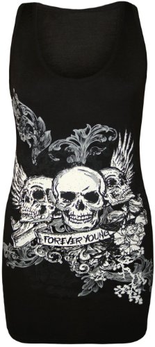 Women's Sleeveless 3 Skulls Forever Printed Vest Top