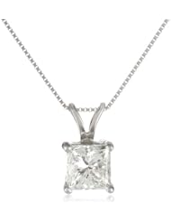 IGI Certified 18k Gold Princess Cut Diamond Solitaire Pendant Necklace (1.00 cttw, H-I Color, SI1-SI2 Clarity), 18"