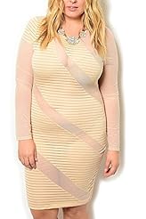 Plus Size Striped Print Polyester/Spandex Cutout Mesh Club Dress 