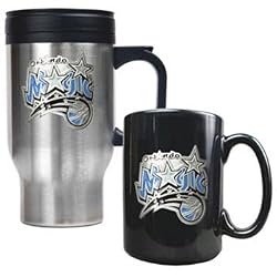 Orlando Magic - Stainless Steel Travel Mug & Black Ceramic Mug Set - Primary Logo