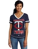 MLB Women's Minnesota Twins Bling Beauty Short Sleeve V-Neck Boyfriend Tee (Athletic Navy Heather/White, XX-Large)