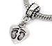 Antique'd Silver Foot Print On Heart Charm Dangle Bead