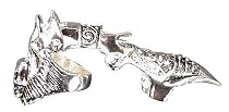 Skull Bone Silver Tone Pewter Goth Finger Armor Ring Spike