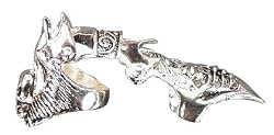 Skull Bone Pewter Goth Finger Armor Ring Spike