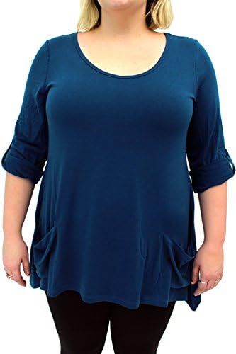 Isabella Rodriguez - Plus Size Roll Tab Sleeve Swing Tunic Top - Dark Jade 3X