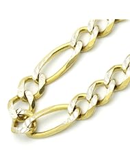 14K Gold 7mm Italian White Pave Figaro Chain Necklaces ( Available Length 20", 22", 24", 26")