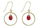 10k Yellow Gold, July Birthstone, Lab Created Ruby Briolette Dangle Earrings