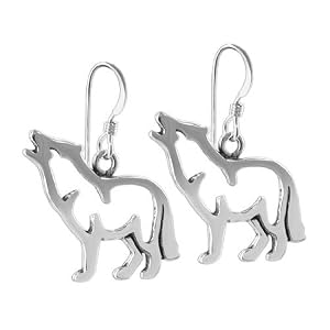 Howling wolf .925 Sterling Silver Dangle Earrings with French Wire Hook Back Findin