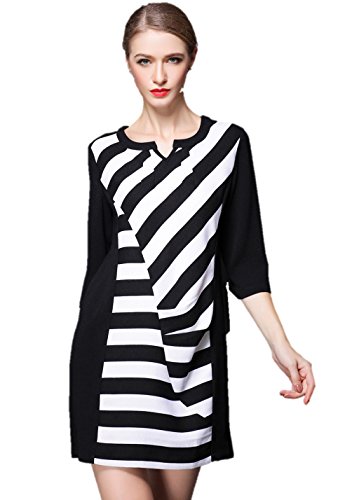 ストライプワンピース  ボーダー柄 7分袖  Ａラインスカート  ミニ丈 ラウンドネック  エレガント 春夏 クマのぬいぐるみ付き K-2269