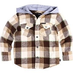 Hurley Boys Button Up Hooded Flannel (Small (8), Brown)