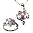 Entwining Vine Cultured Pearl Cubic Zirconia Platinum Overlay Sterling Silver Pendant Necklace 16" & Ring Set, Lavender