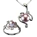 Entwining Vine Cultured Pearl Cubic Zirconia Platinum Overlay Sterling Silver Pendant Necklace 16" & Ring Set, Lavender