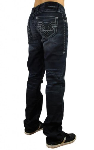 Affliction Men's Ace Mod V Leather Uptown Slim Straight Leg Denim