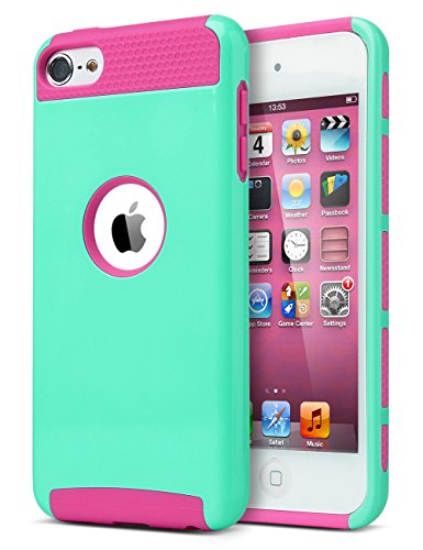 iPod Touch 6 Case,iPod Touch 5 Case,ULAK [Colorful Series] Slim Fit Protective iPod Touch Case 2-Piece Style Hybrid Hard Case Cover for Apple iPod touch 5 6th Generation (Aqua Mint + Rose Pink)