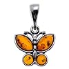 Certified Genuine Baltic Honey Amber and Sterling Silver Small Butterfly Pendant