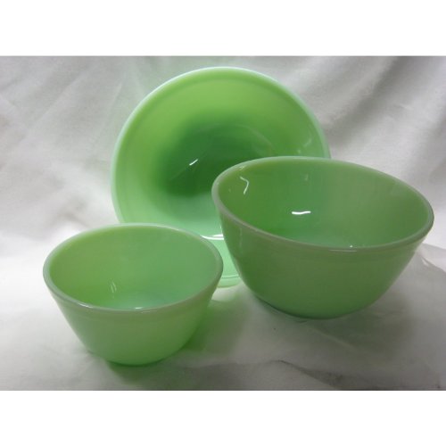 3 Piece Set Hand Made Jade Green Milk Glass Mixing Nesting Bowls