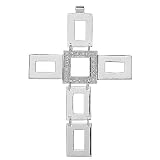 Sterling Silver White CZ Geometric Linked Cross Pendant