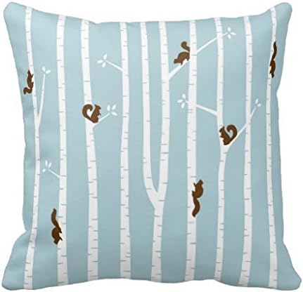 18" x 18" Brown Squirrels Climbing Birch Trees on Blue Decorative Throw Pillow Case Cushion Cover