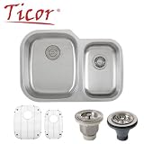 Ticor Undermount 16 Gauge Stainless Steel Double Bowl Kitchen Sink with Grids Included