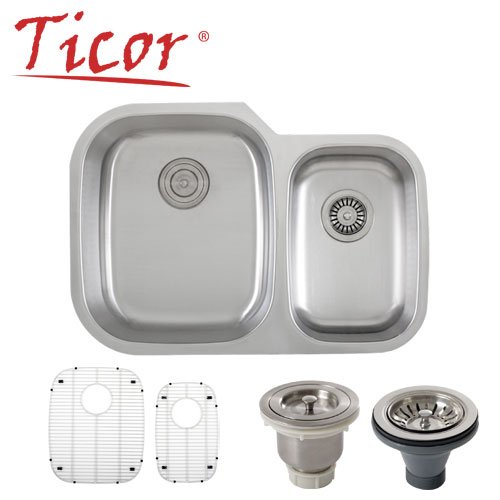 Ticor Undermount 16 Gauge Stainless Steel Double Bowl Kitchen Sink with Grids Included