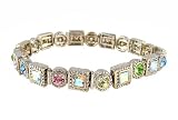 Bracelet - B248 - Swarovski (tm) Crystal Stones - Square and Round Shape - Stretch ~ Mixed Pastel Colors