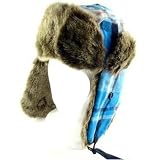 Sporting Goods : NWT PLAID FAUX FUR PILOT TRAPPER TROOPER HAT TURQ BLUE M L