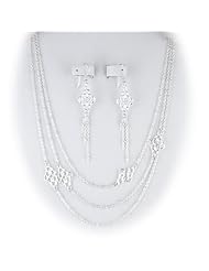 Sterling Silver Floral Link 46 Inch Long Italy Necklace Dangle Earrings