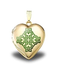 14K Yellow Gold "Color Celtic Knot" Sweetheart Locket 3/4 inch x 3/4 inch in Solid 14K Yellow Gold