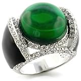 Black Rhodium-Plated Brass Ring with Synthetic Green Emerald Centerpiece - Size: 5-10