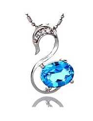 Honeystore Girls Topaz 925 Silver White Gold Plated Sapphire Pendant Color Blue