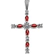 14K White Gold Ruby and Diamond Cross Pendant - 30.00x17.00mm
