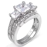 Cubic Zirconia Silver Wedding Ring Set - size 5