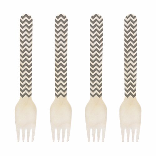Dress My Cupcake 6.5-Inch Natural Wood Dessert Table Forks, Grey Chevron, 500-Pack