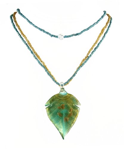 Necklace   Murano Style Glass   Leaf 3 Strand ~ Lt. Teal CHANGITNOW Gold