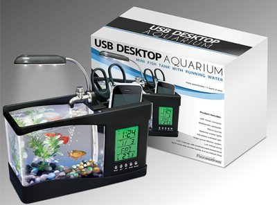 New USB Power Connector Desktop Aquarium Mini Fish Tank W/ Running Water Multifunction Penholder