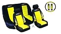 A Set of Low Back Type X Racing Style Front Bucket Seat Covers, Bench Seat Cover, Steering Wheel Cover and Shoulder Strap Cover - Yellow