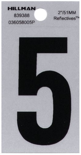 The Hillman Group 839388 2-Inch Black on Silver Reflective Square-Cut Mylar House, Number 5