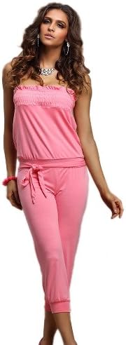 Pink Queen Womens Multicolor Strapless Bowknot One Piece Jumpsuit Catsuit Romper (Free Size, Pink)
