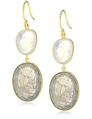 Lena Skadegard 18k, Labradorite, and Rainbow Moonstone Double Drop Earrings