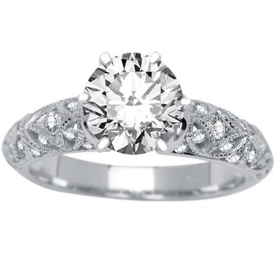 14k White Gold Antique Style Engagement Ring with a 0.72 Carat G VS2 EGLUSA Certified Center Stone and 0.4 Carats of Side Diamonds (1.12 Cttw)