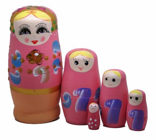 Pink Set of 5 Cutie Nesting Dolls Matryoshka Madness Russian Doll